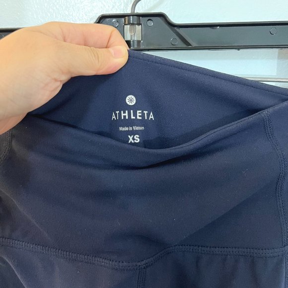 Athleta Navy Blue Mesh Shine Salutation High Rise Leggings Athleisure Yoga XS - Picture 4 of 5